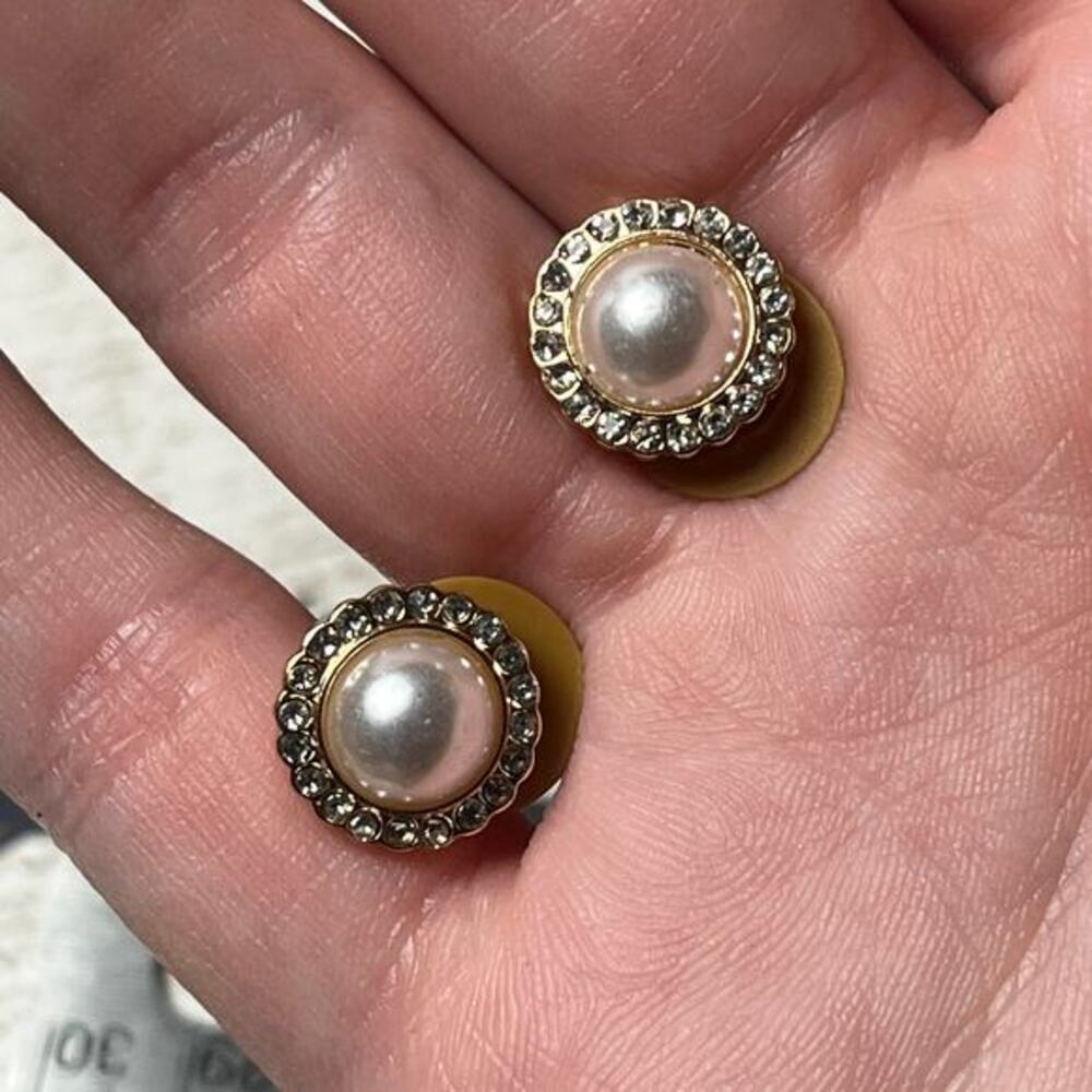 MONET Vintage Gold Tone CZ & Faux Pearl Petite Earrings
